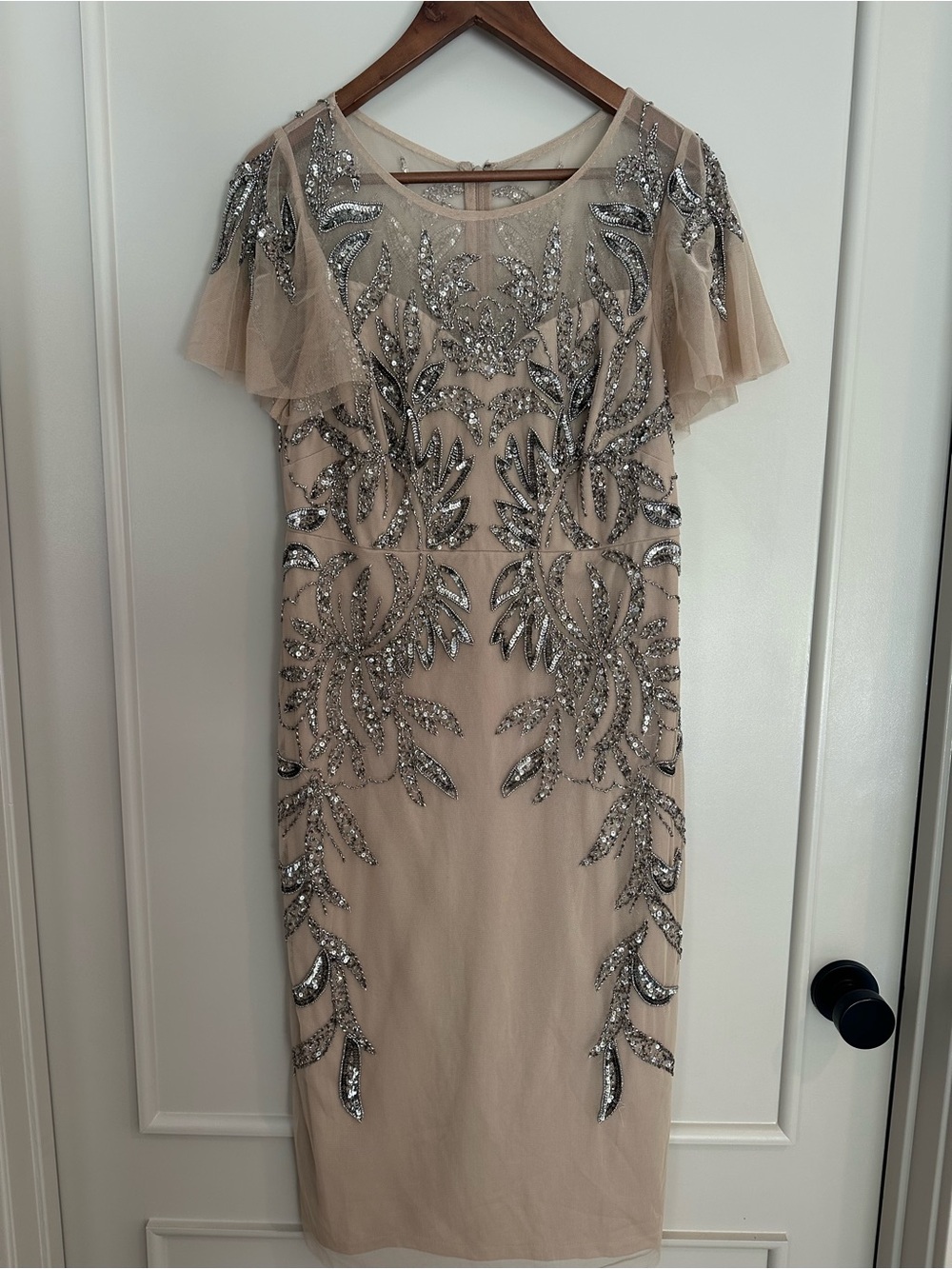 Embellished Nude Beaded Sheath Dress